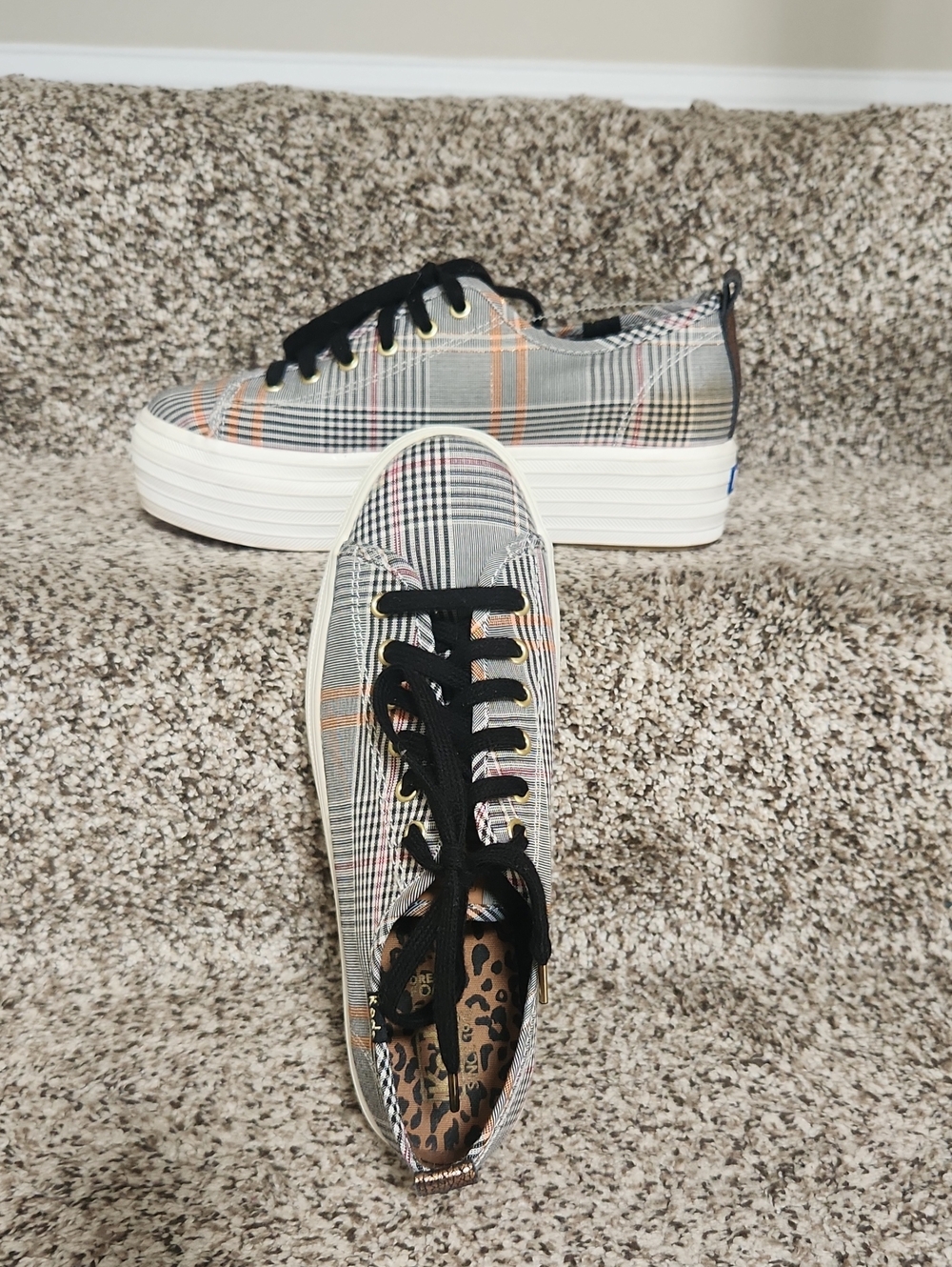 Keds Plaid Platform Sneakers in Gray with Orange Accents NWOB